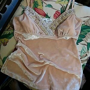 YANK Blush Pink Crushed Velvet Beaded Metallic Trimmed Camisole, Size Small